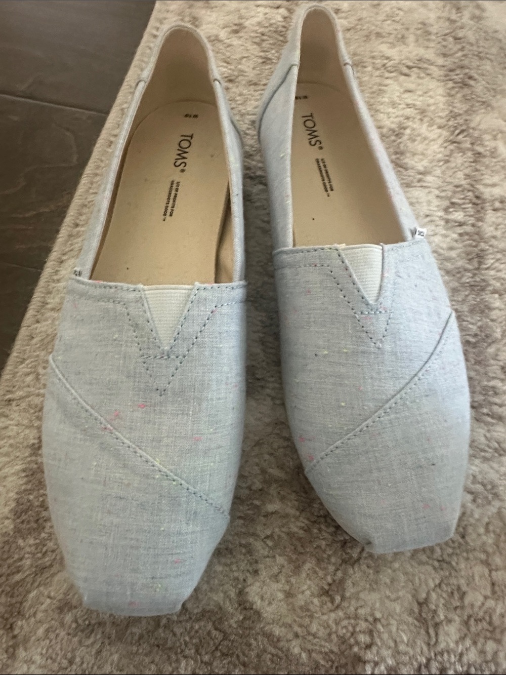 Toms Light Blue Canvas Slip-On Flats with Subtle Speckle pink and green NWOT